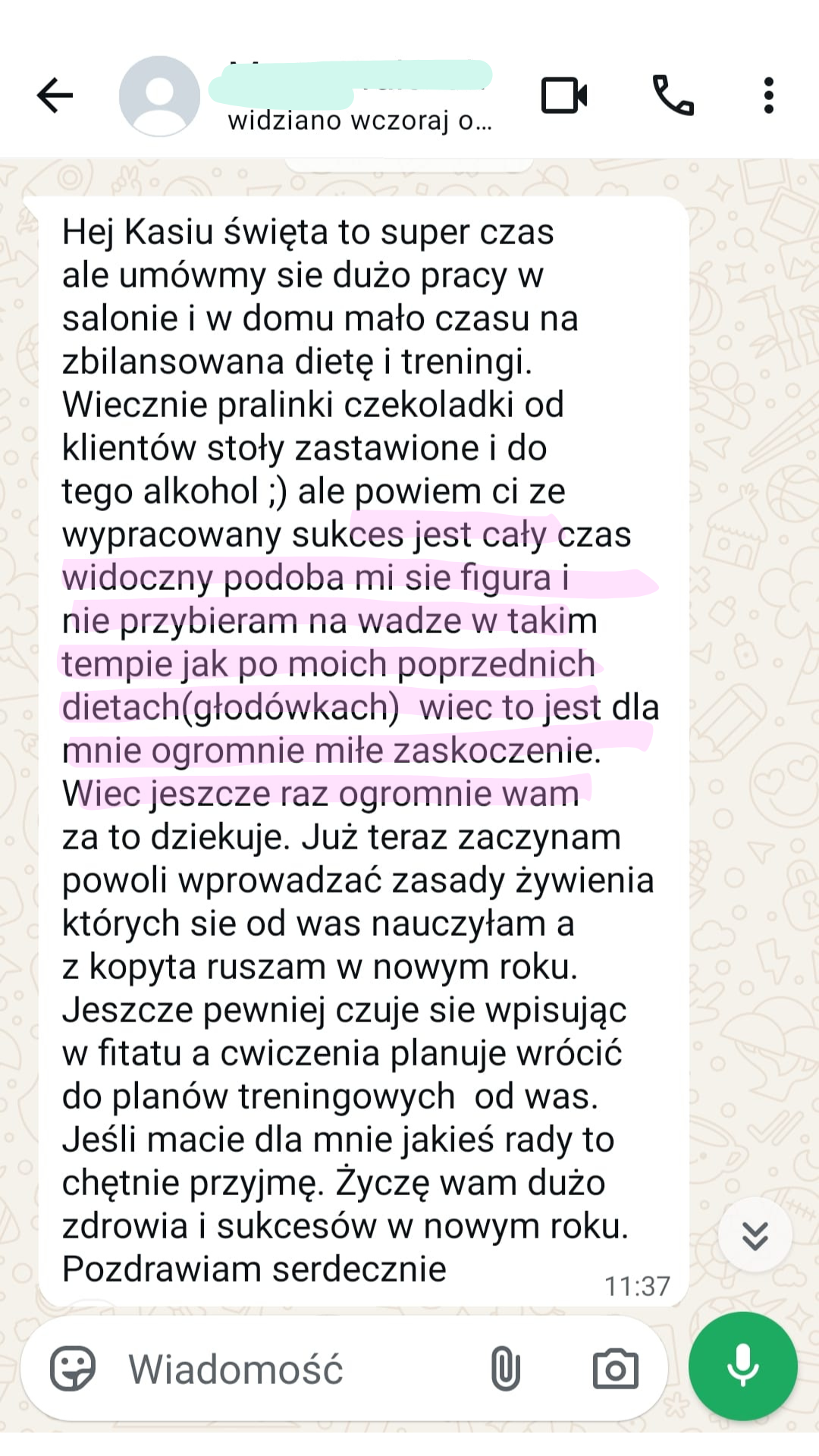Wiadomość od uczestniczki programu